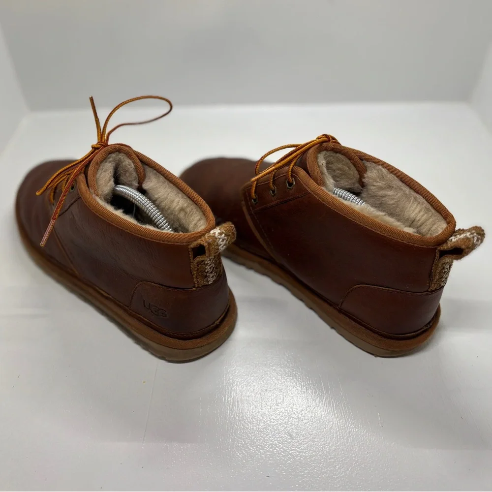UGG Neumel Men’s 9 Brown Leather Wool Lined Chukka Boots - Picture 5 of 12